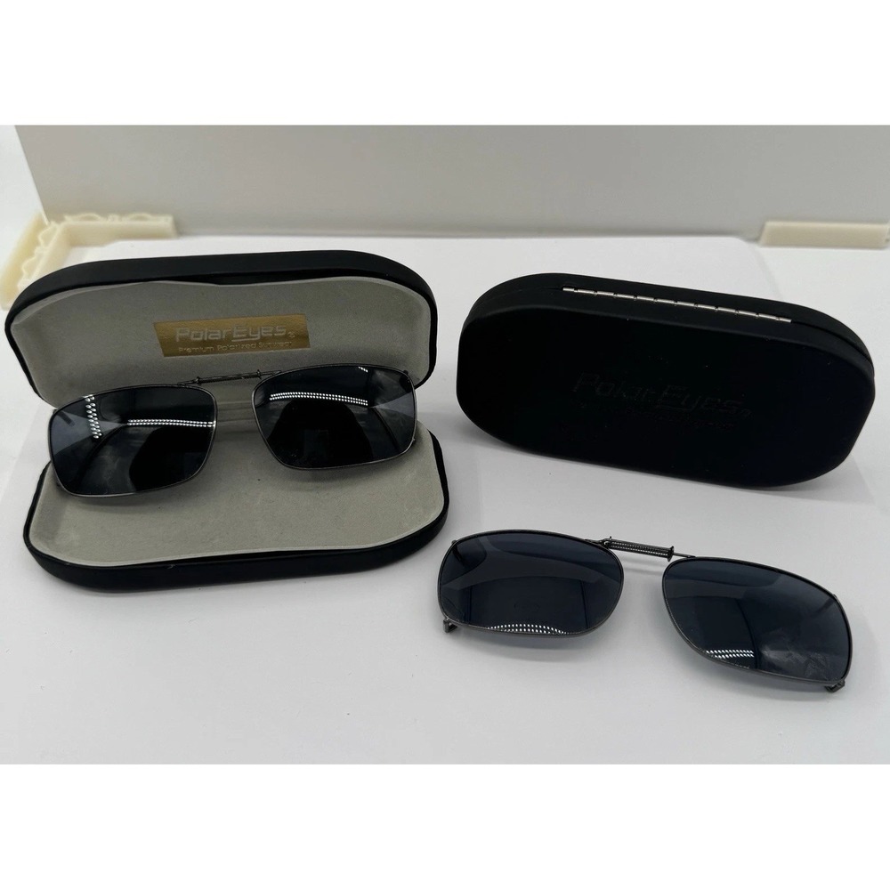 Polar Optics Eyes Premium Polarized Clip On Sunglasses Lot Of 2 Rectangular Case